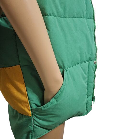 1980s Woolrich Insulated Kelly Green Yellow Goose Down Puffer Vest Size Medium - Picture 6 of 12